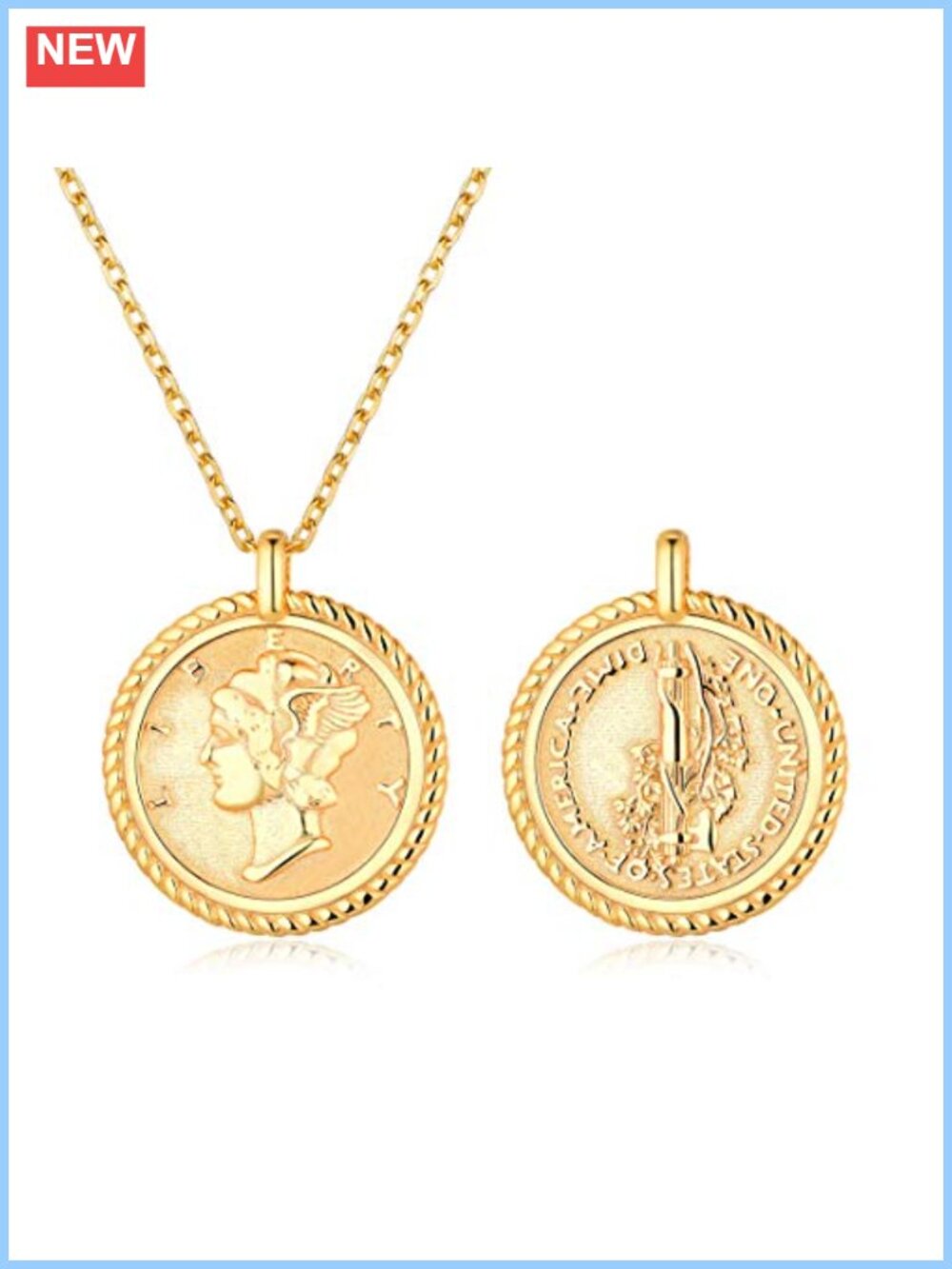 Sterling Silver Coin Pendant Necklace 14k Gold Plated Vintage Round Disc 18+2"